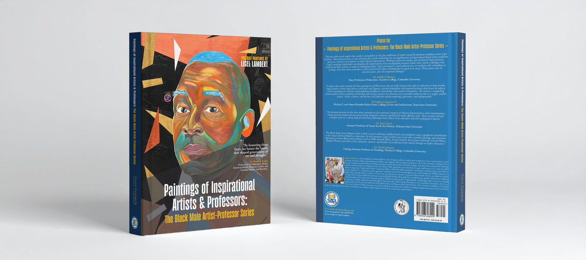 Hardcover book titled "Paintings of Inspirational Artists & Professors" from the Black Male Artist Professor Series, showing front and back views.